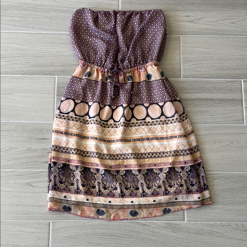 Mudd Y2K Boho Strapless Mini Dress Cinch Waist